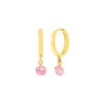 Brinco de Argola Ouro 18K Zircônia Rosa Pendente