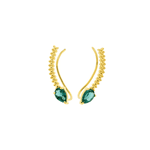 Brinco Ear Cuff Ouro 18K Pedra Topázio Verde Trabalhado