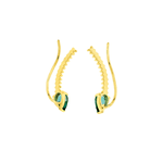 Brinco Ear Cuff Ouro 18K Pedra Topázio Verde Trabalhado