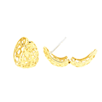 Brinco de Ouro 18K Detalhe Flores Diamantado Fecho Trava