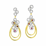 Brinco Longo com Diamantes e Rubi Ouro 18K