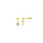 Brinco Infantil Zirconia Pendente Ouro 18K