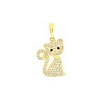 Pingente Gato com Zirconias em Ouro 18K