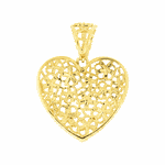 Pingente de Ouro 18K Coração Flores Diamantado Médio