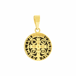 Pingente Ouro 18K Medalha de São Bento Aplique de Resina Pequeno
