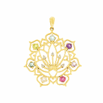 Pingente Mandala Ouro 18K Flor de Lótus com Pedras Naturais Coloridas