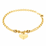 Pulseira Feminina de Ouro 18K com Pingente de Coração Grande