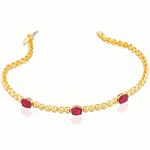 Pulseira de Ouro 18K Bolinhas com Pedras de Rubi 