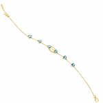 Pulseira de Ouro 18K com Letra S e Pedras Topázio Azul