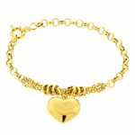 Pulseira Portuguesa de Ouro Feminina com Coração Pendente