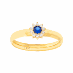 Anel Ouro 18K Feminino Flor Pedra Zircônias Azul