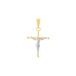 Pingente Crucifixo de Ouro 18K Bicolor Joia Religiosa 2,5x2cm