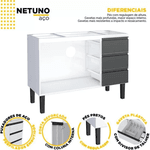 Gabinete Cozinha Aço Netuno Flat Branco Com Preto 120 - COZIMAX