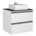 Kit Gabinete Banheiro Aço Gaia Branco 60 C/Tampo Preto + Espelheira + Cuba - COZIMAX