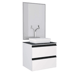 Kit Gabinete Banheiro Aço Gaia Branco 60 C/Tampo Preto + Espelheira + Cuba - COZIMAX
