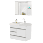 KIT Gabinete Banheiro Napole Suspenso 79,5cm Text. Branco