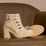 Coturno Molly Feminino Valentina com Fechamento Lateral e Atacador - Off White