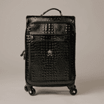 Mala de Rodinha em Couro Croco Preto