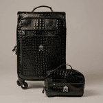 Mala de Rodinha em Couro Croco Preto