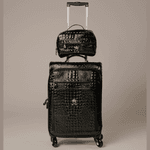 Mala de Rodinha em Couro Croco Preto