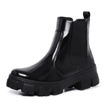 Bota Coturno Feminino Tratorada Chelsea Macia Confortável Preto Verniz
