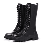 Bota Coturno Cano Longo Alto Blogueiras Preto Verniz
