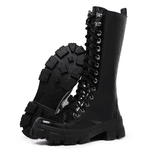 Bota Coturno Cano Longo Alto Blogueiras Preto Verniz