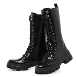 Bota Coturno Cano Longo Alto Blogueiras Preto Verniz