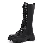 Bota Coturno Cano Longo Alto Blogueiras Preto Verniz