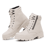 Bota Coturno Tratorado Zíper Vertical Feminino Off White