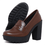 Mocassim Feminino Oxford Salto Alto Cappuccino