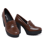 Mocassim Feminino Oxford Salto Alto Cappuccino