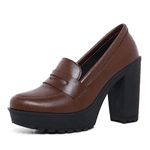 Mocassim Feminino Oxford Salto Alto Cappuccino