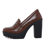 Mocassim Feminino Oxford Salto Alto Cappuccino