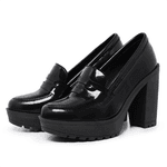Mocassim Feminino Oxford Salto Alto Preto Verniz