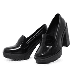 Mocassim Feminino Oxford Salto Alto Preto Verniz