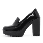 Mocassim Feminino Oxford Salto Alto Preto Verniz