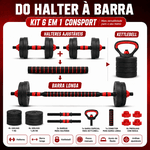 Kit Halteres Barra Anilha Peso Ajustável Dumbbells, Barras e Kettlebell Para Musculação - 6 Em 1 Consport