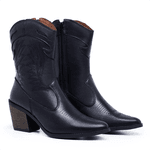 Bota Texana Ana Castela Feminina Bordada couro Preta