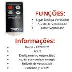 Controle Remoto Para Ventilador Oscilantes De Parede Marca- Trio