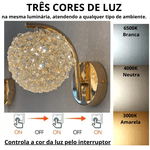 Arandela Luminária De Parede Globo com Cristal e Dourado Luxo Moderna Rg-001
