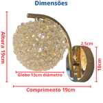 Arandela Luminária De Parede Globo com Cristal e Dourado Luxo Moderna Rg-001