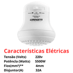 Chuveiro Maxi Ducha Ultra Elétrico Potência 5500w Branco Lorenzetti