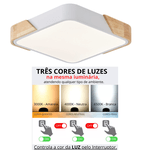 Luminária Painel Led de Sobrepor Quadrado com Detalhe Madeira Luz 3em1 PSQ- Branco Nitrolux