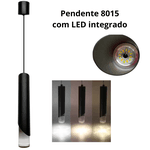 Luminária Pendente Tubo Preto Com Cristal Cilindro Luxo Moderno 8015