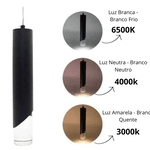 Luminária Pendente Tubo Preto Com Cristal Cilindro Luxo Moderno 8015