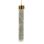 Pendente Led Tubo Cilíndrico Cristal Bolha 5w Dourado 3 temperaturas de cor 8109