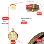 Pendente LED Cristal com Dourado 3 Cores de Luz 8117