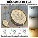 Pendente LED Cristal com Dourado 3 Cores de Luz 8117