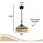  Pendente com Corda Sisal Detalhes em Preto Moderno Rústico Bocal E-27 Pc01